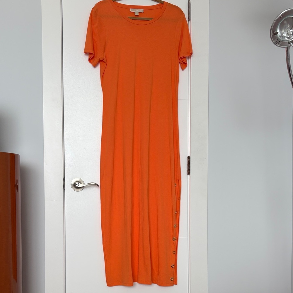 MICHAEL Michael Kors Orange Short-Sleeve Maxi with Side Button Detail